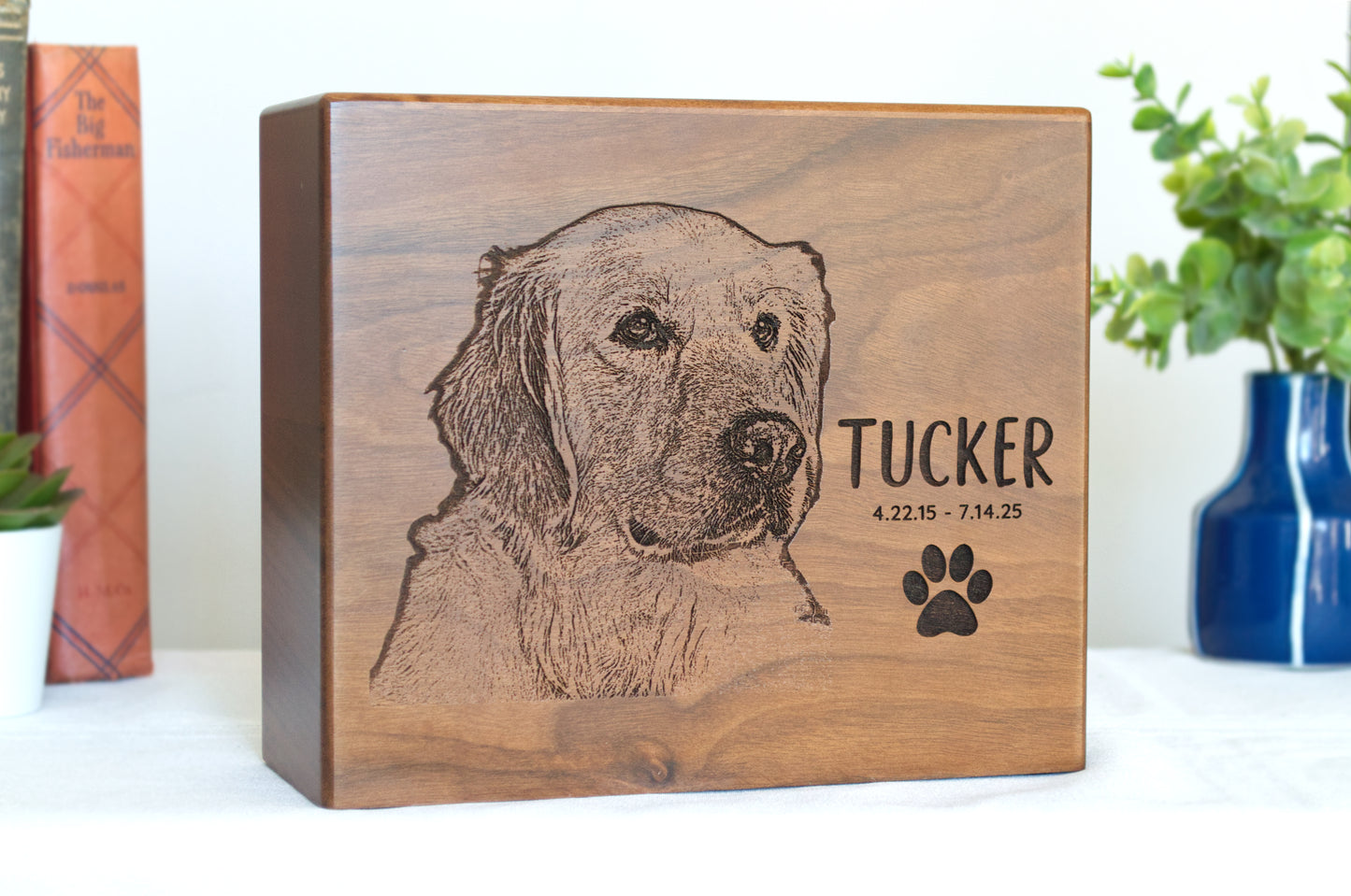 Black Walnut Wood Pet Urn with Custom Photo Engraving