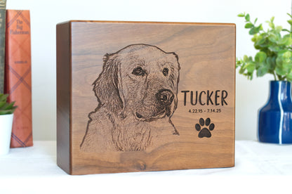 Black Walnut Wood Pet Urn with Custom Photo Engraving