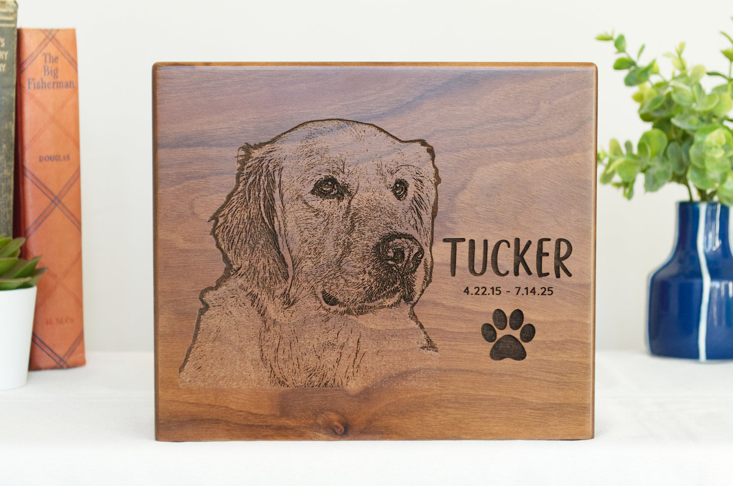 Black Walnut Wood Pet Urn with Custom Photo Engraving