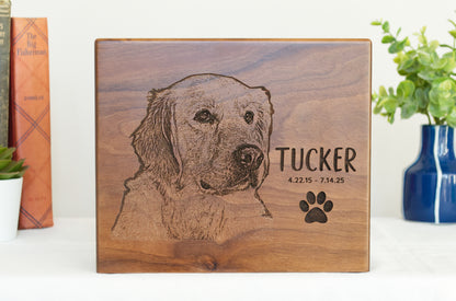 Black Walnut Wood Pet Urn with Custom Photo Engraving